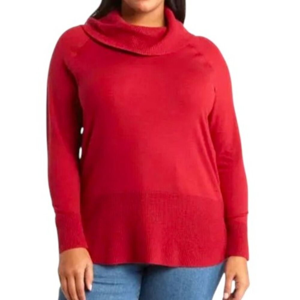 CYRUS Cowl Neck Mixed Weave Red Sweater, NWT! Size 1X